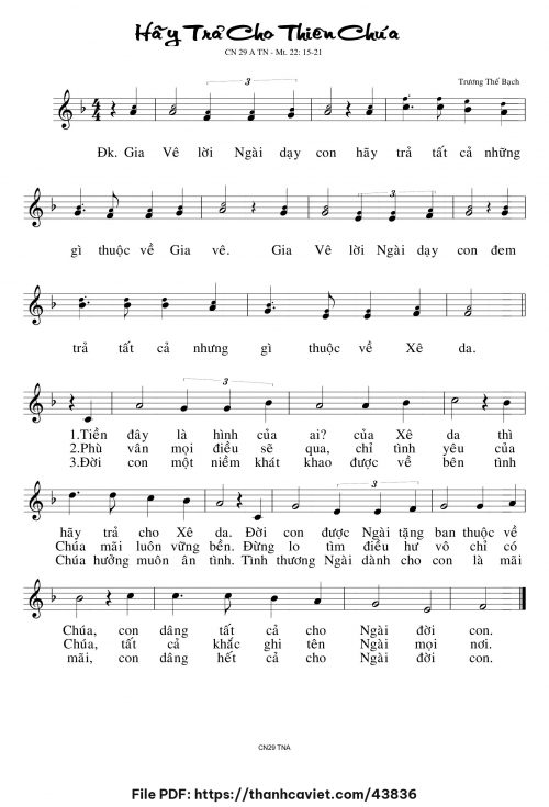 Hãy trả cho Thiên Chúa - Trương Thế Bạch - trang 1
