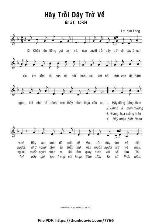 Hãy trỗi dậy trở về - Lm. Kim Long - trang 1