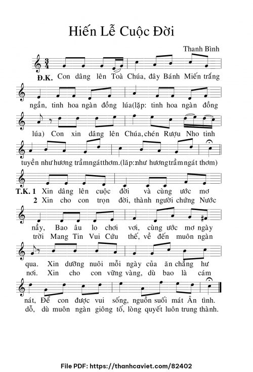 Hiến lễ cuộc đời - Lm. Thanh Bình - trang 1