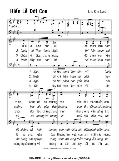 Hiến lễ đời con - Lm. Kim Long - trang 1
