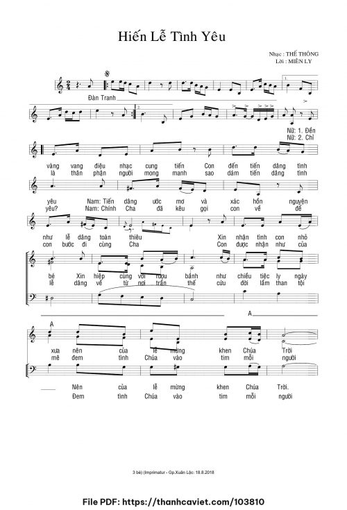 Hiến lễ tình yêu - Thế Thông - Lời: Miên Ly - trang 1