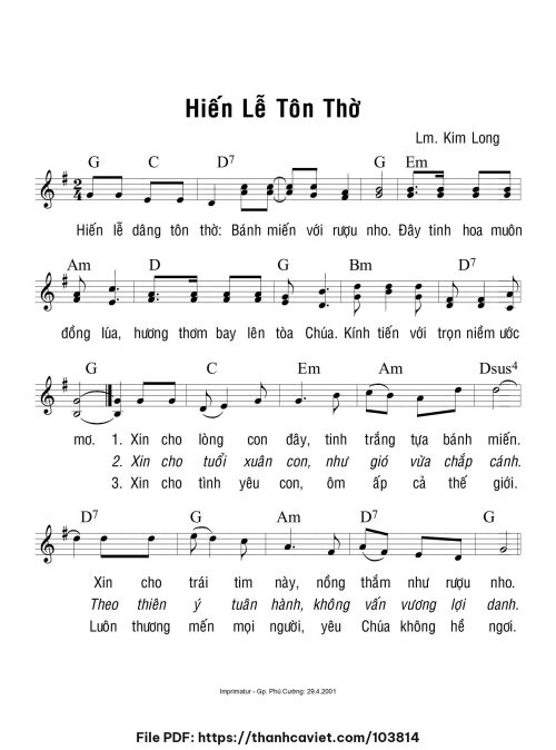 Hiến lễ tôn thờ - Lm. Kim Long - trang 1