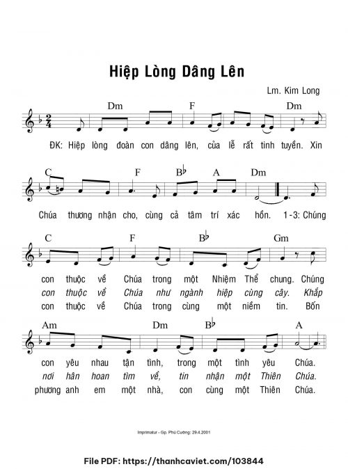 Hiệp lòng dâng lên - Lm. Kim Long - trang 1