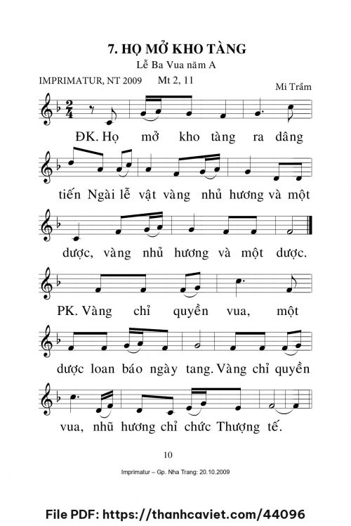 Họ mở kho tàng [Lễ Ba Vua năm A] – - Lm. Mi Trầm - trang 1