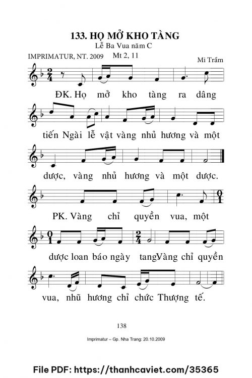 Họ mở kho tàng [Lễ Ba Vua năm C] – - Lm. Mi Trầm - trang 1