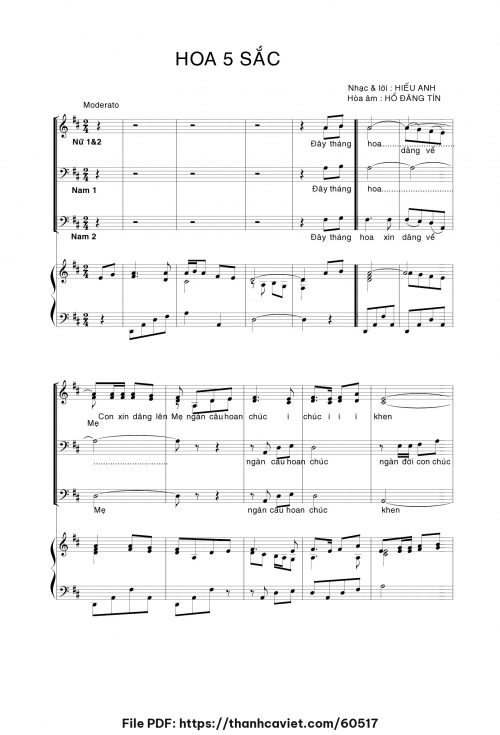 Hoa 5 sắc - Hiếu Anh (Hòa âm cho Piano: Hồ Đăng Tín) - trang 1