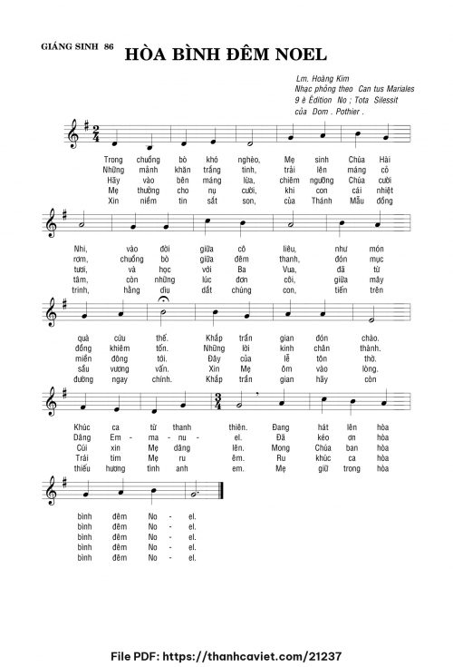 Hòa bình đêm Noel - Lm. Hoàng Kim (Nhạc Ngoại, lời Việt) - trang 1