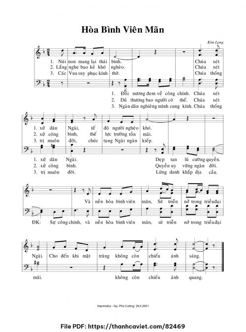 Hoà bình viên mãn - Lm. Kim Long - trang 1