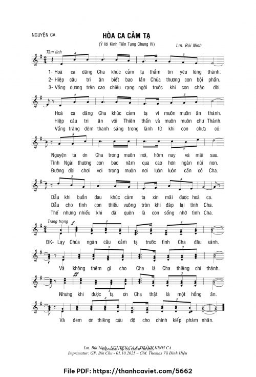 Hòa ca cảm tạ - Lm. Bùi Ninh - trang 1