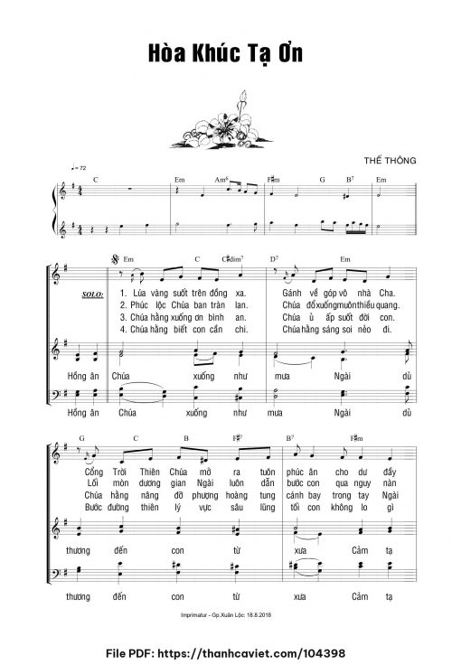 Hòa khúc tạ ơn - Thế Thông - trang 1
