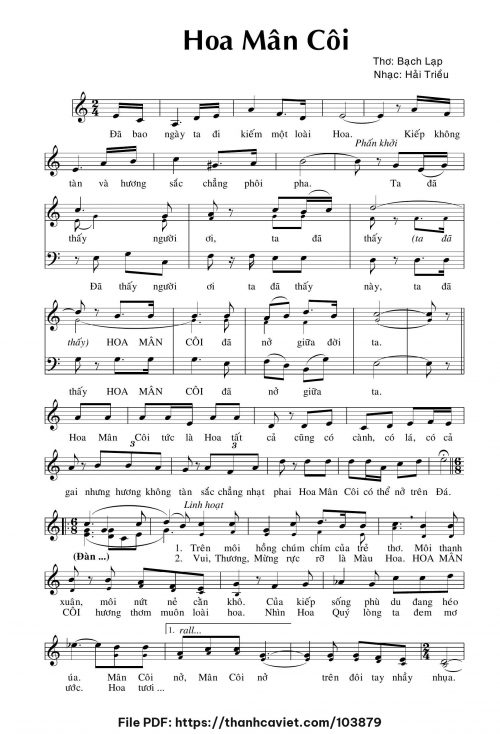 Hoa Mân Côi - Hải Triều - Thơ: Bạch Lạp - trang 1
