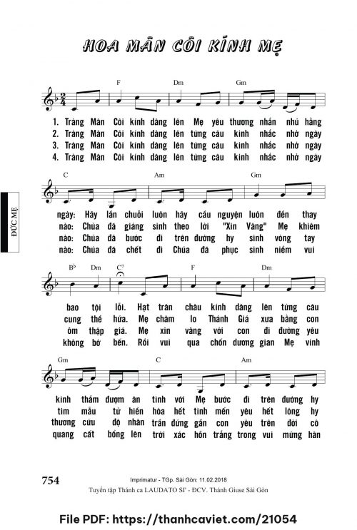 Hoa Mân Côi Kính Mẹ - Lê Quang Ánh - trang 1