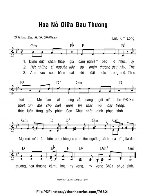 Hoa nở giữa đau thương - Lm. Kim Long - trang 1