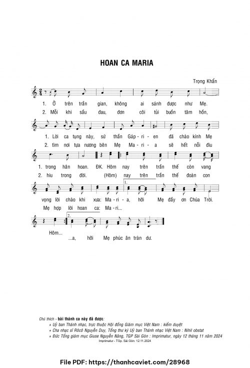 Hoan ca Maria - Lm. Trọng Khẩn - trang 1