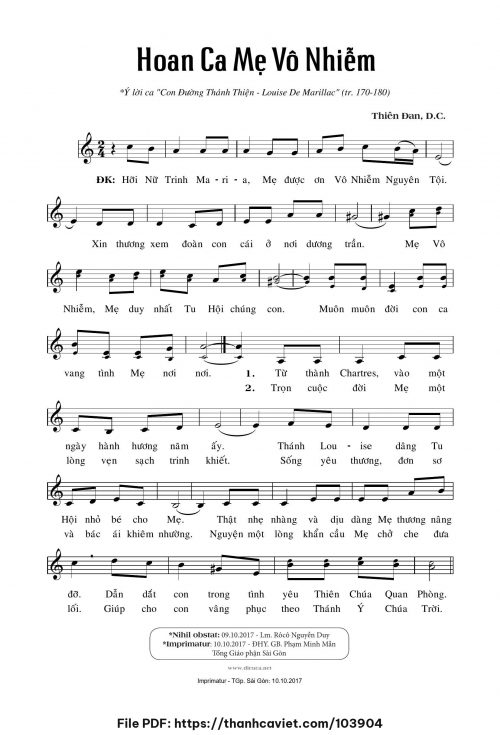 Hoan Ca Mẹ Vô Nhiễm - Sr. Thiên Đan, D.C. - trang 1