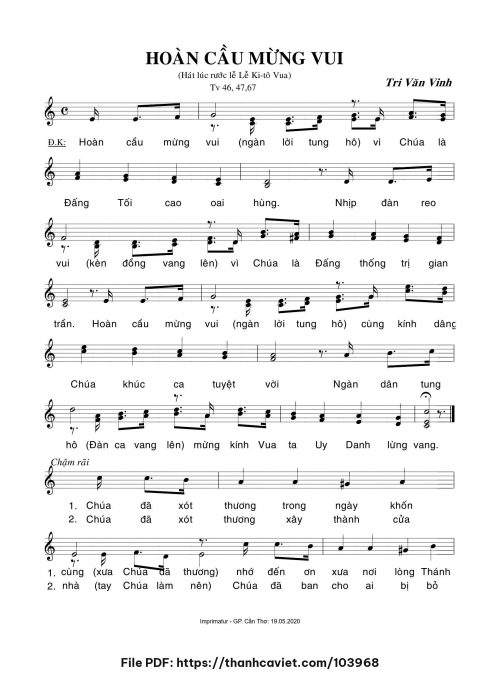 Hoàn cầu mừng vui - Lm. Tri Văn Vinh - trang 1