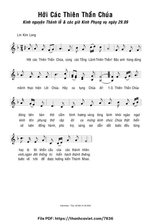 Hỡi các Thiên Thần Chúa - Lm. Kim Long - trang 1