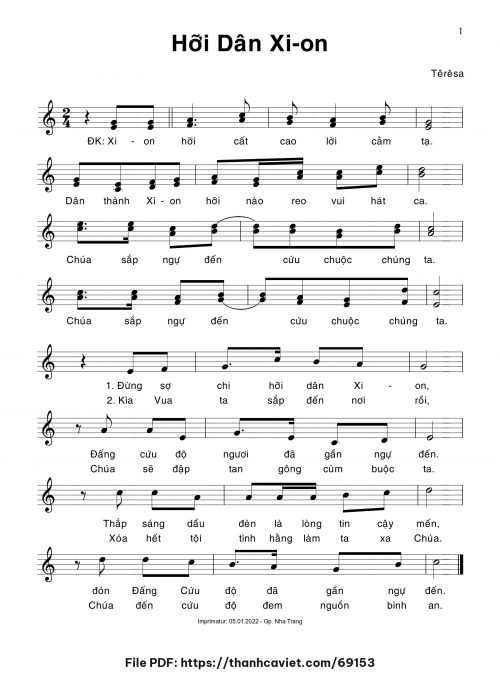 Hỡi dân Xi-on - Sr. Têrêsa - trang 1