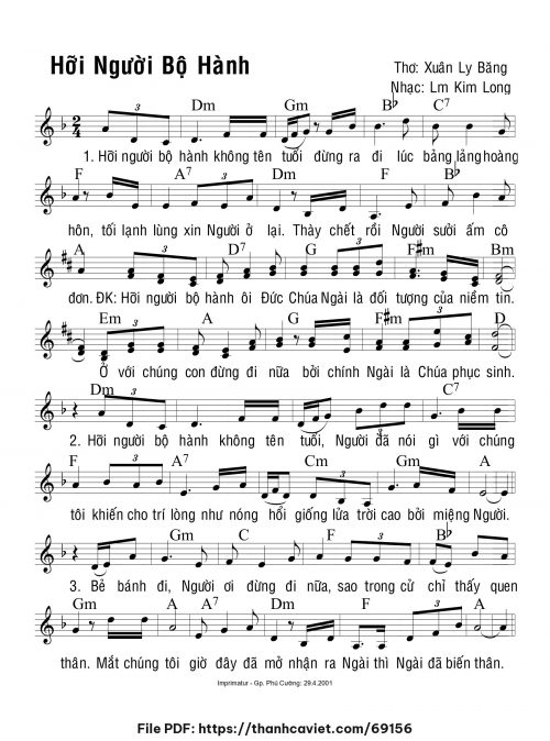 Hỡi người bộ hành - Lm. Kim Long - ĐÔ. Xuân Ly Băng - trang 1