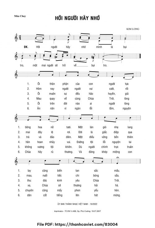 Hỡi người hãy nhớ - Lm. Kim Long - trang 1