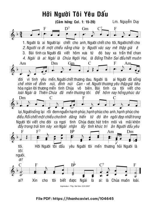 Hỡi người tôi yêu dấu - Lm. Nguyễn Duy - trang 1