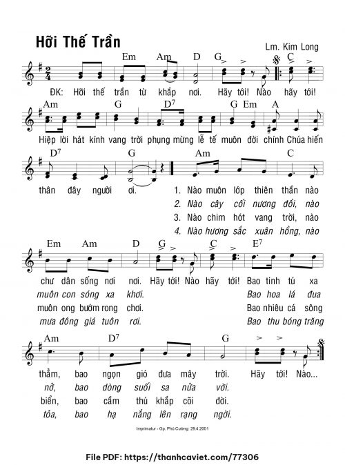 Hỡi thế trần - Lm. Kim Long - trang 1