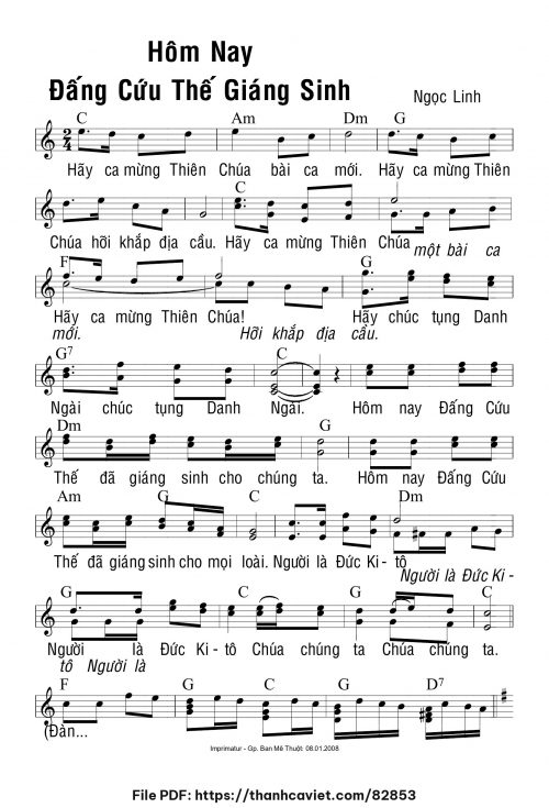 Hôm nay Đấng Cứu Thế giáng sinh - Ngọc Linh - trang 1