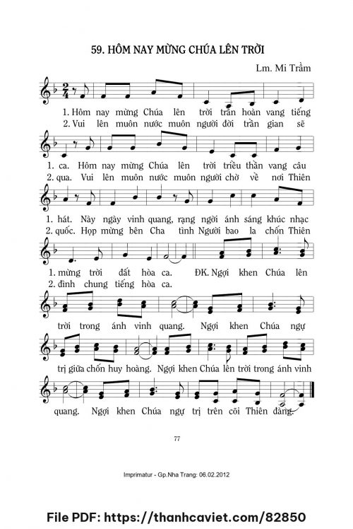 Hôm nay mừng Chúa lên trời - Lm. Mi Trầm - trang 1