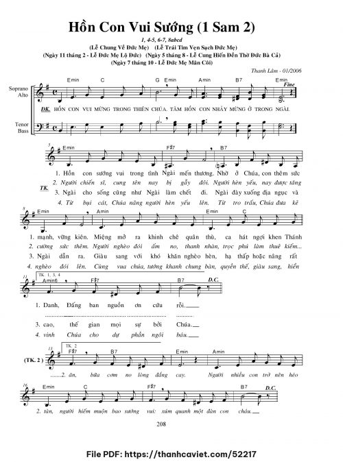Hồn con vui sướng (1 Sam 2) [Lễ Trái Tim Vẹn Sạch Đức Mẹ] (Imprimatur – TGp. Toronto, Canada: 10.12.201 - Thanh Lâm (Giuse) - trang 1