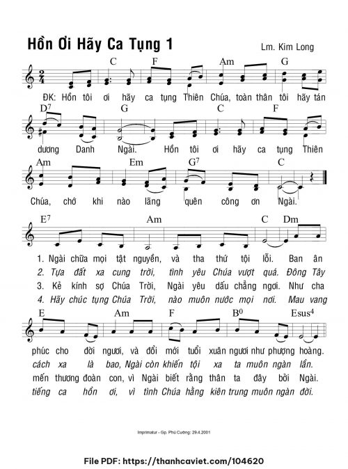 Hồn ơi hãy ca tụng 1 - Lm. Kim Long - trang 1