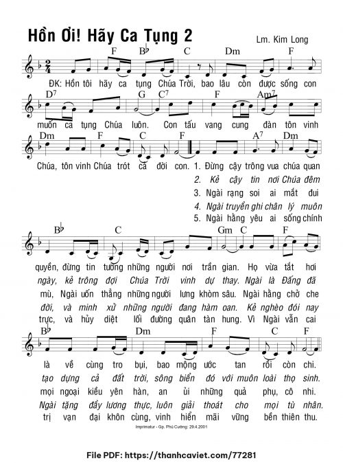 Hồn ơi hãy ca tụng 2 - Lm. Kim Long - trang 1