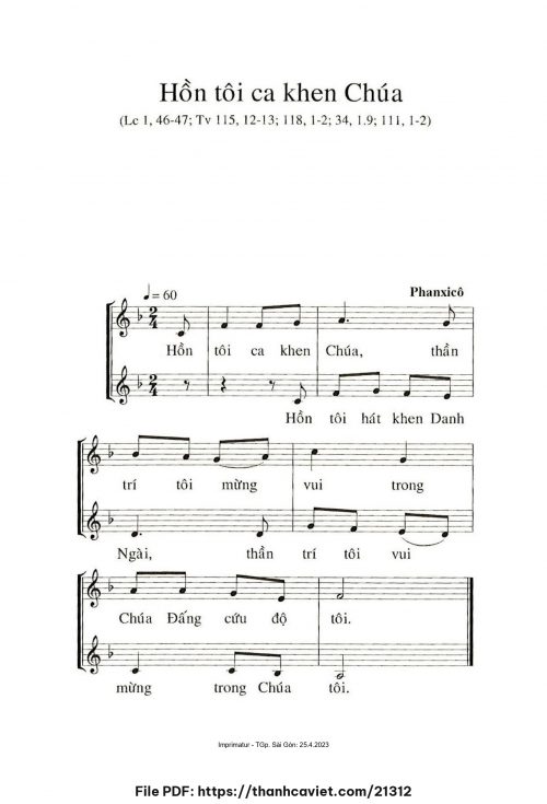 Hồn tôi ca khen Chúa - Phanxicô - trang 1