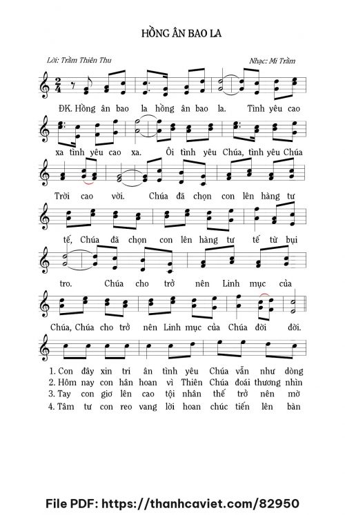 Hồng ân bao la - Lm. Mi Trầm - Lời: Trầm Thiên Thu - trang 1