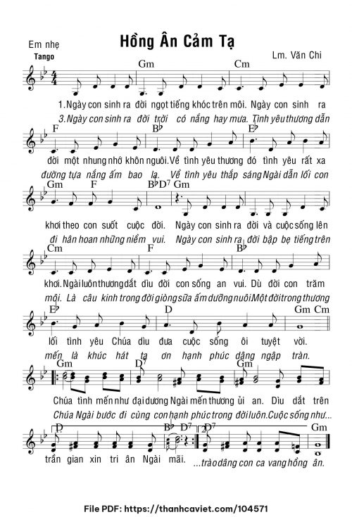 Hồng ân cảm tạ - Lm. Văn Chi - trang 1
