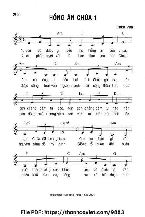 Hồng ân Chúa 1 - Lm. Bạch Vân - trang 1
