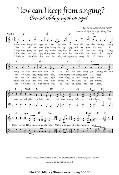How can I keep from singing – Con sẽ chẳng ngơi ca ngợi - Lm. Giang Tâm (Nhạc Ngoại, lời Việt) - trang 1