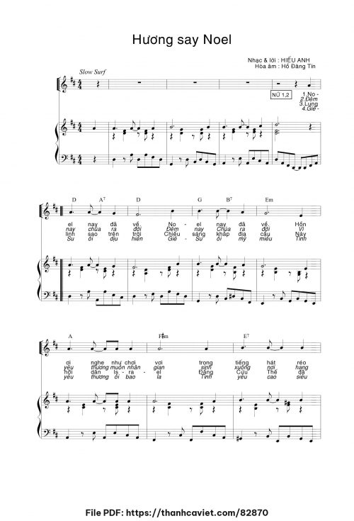 Hương say Noel - Hiếu Anh (Hòa âm cho Piano: Hồ Đăng Tín) - trang 1