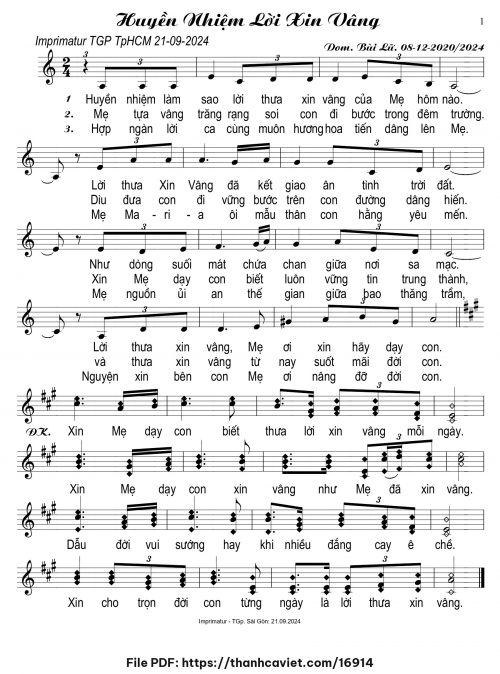 Huyền nhiệm lời xin vâng - Dom. Bùi Lữ - trang 1