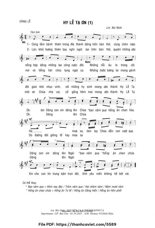 Hy lễ tạ ơn 1 - Lm. Bùi Ninh - trang 1