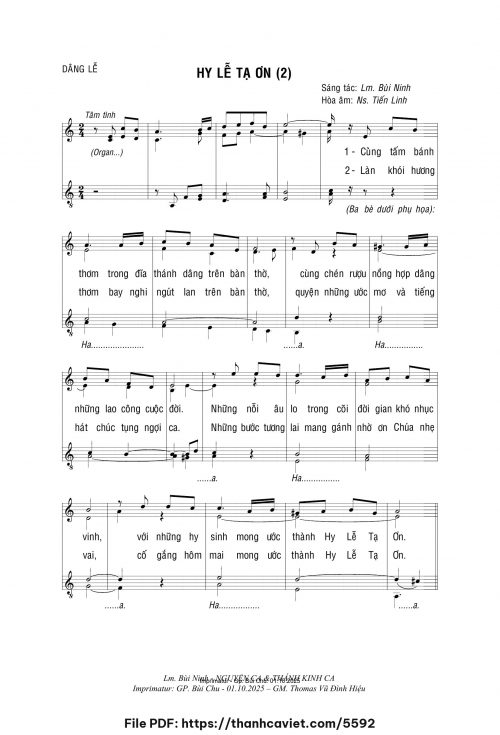 Hy lễ tạ ơn 2 - Lm. Bùi Ninh (Hòa âm: Tiến Linh) - trang 1
