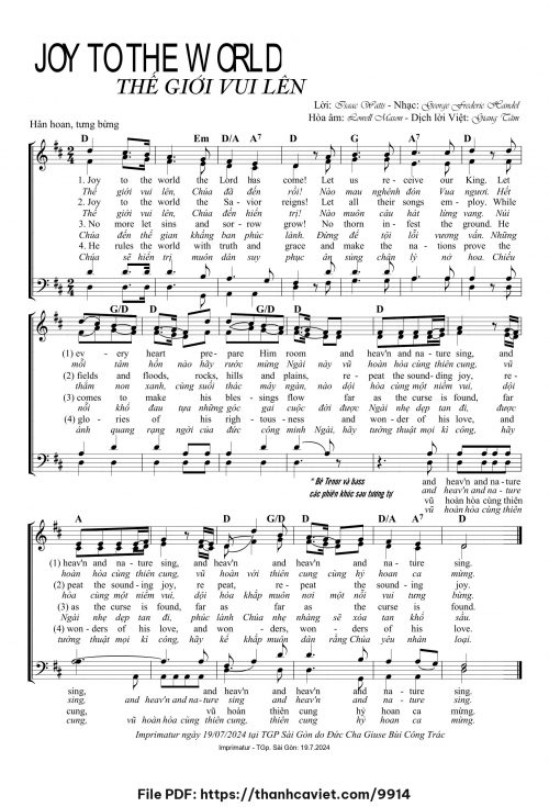 Joy to the World – Thế giới vui lên - Lm. Giang Tâm (Nhạc Ngoại, lời Việt) - trang 1