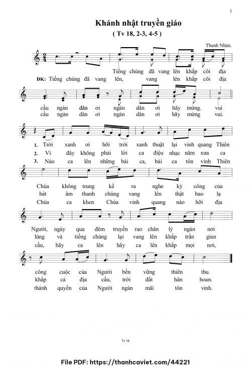 Khánh Nhật Truyền Giáo - Thanh Nhàn - trang 1