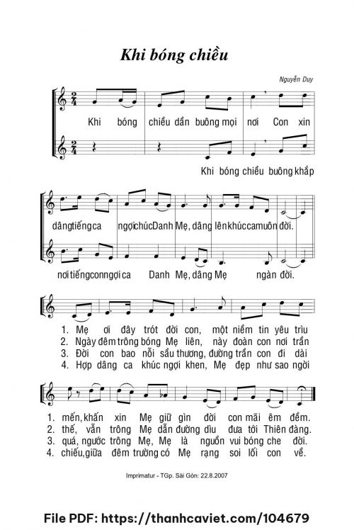 Khi bóng chiều - Lm. Nguyễn Duy - trang 1