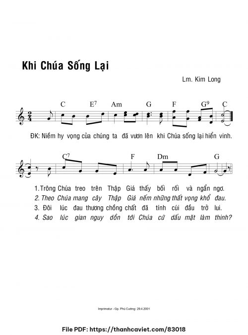 Khi Chúa sống lại - Lm. Kim Long - trang 1