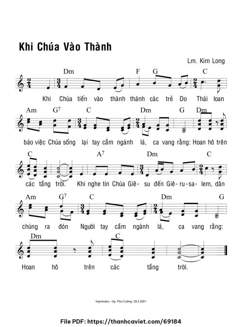 Khi Chúa vào thành - Lm. Kim Long - trang 1