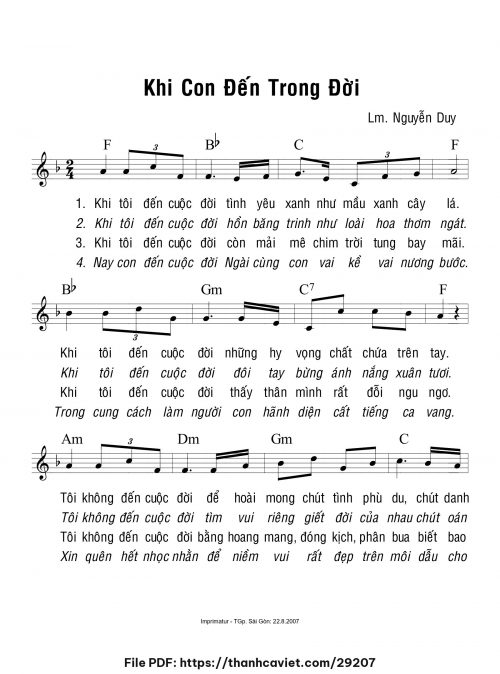 Khi con đến trong đời - Lm. Nguyễn Duy - trang 1