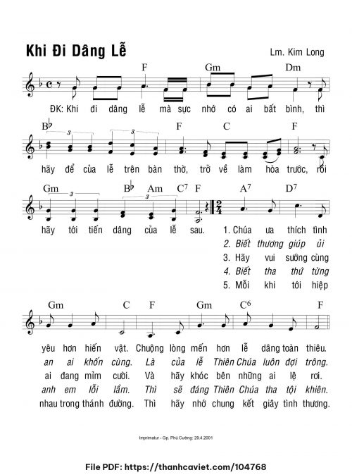 Khi đi dâng lễ - Lm. Kim Long - trang 1