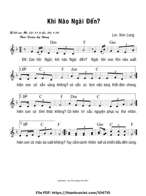 Khi nào Ngài đến - Lm. Kim Long - ĐÔ. Xuân Ly Băng - trang 1