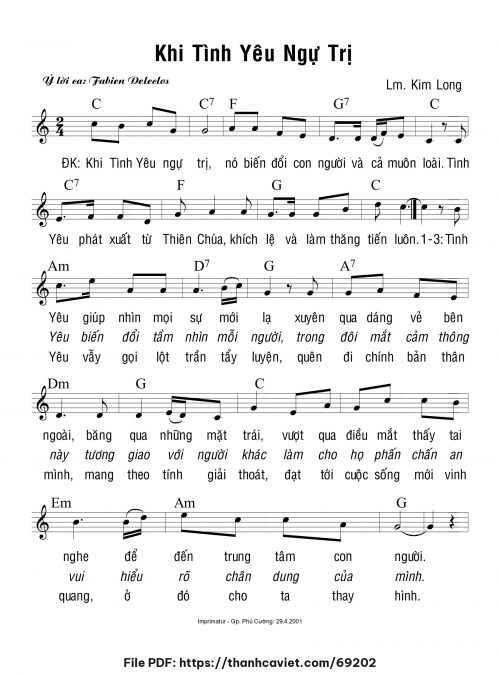 Khi Tình Yêu ngự trị - Lm. Kim Long - trang 1