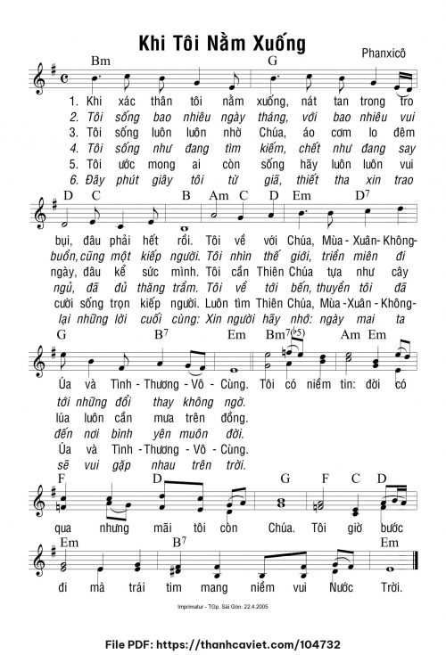 Khi tôi nằm xuống - Phanxicô - trang 1